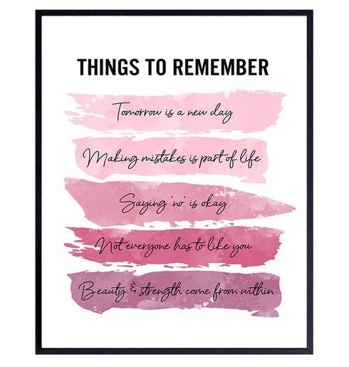 Positive Inspirational Quotes Wall Decor - Uplifting Encouragement Gifts for Women, Girls, Teens, Daughter, BFF, Best Friend - Pink Motivational Wall Art Poster for Home Office, Bedroom, Bathroom